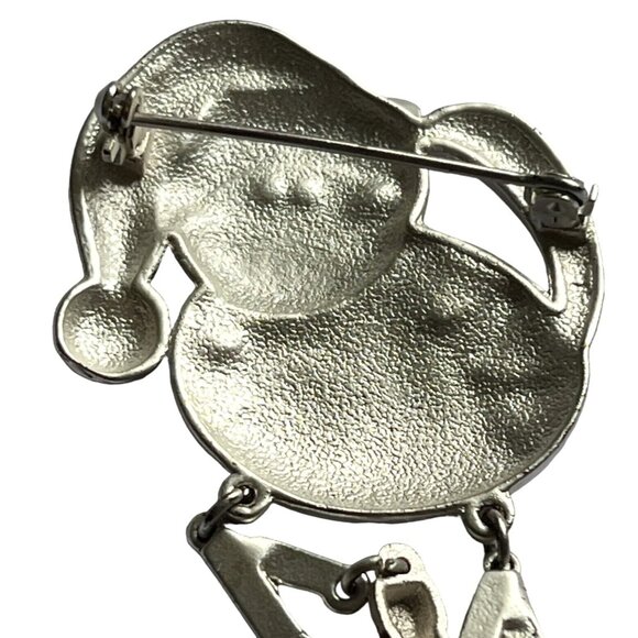 Christmas Cat In Santa Hat Dangling Legs Silver Red & Black Vintage - Picture 3 of 12